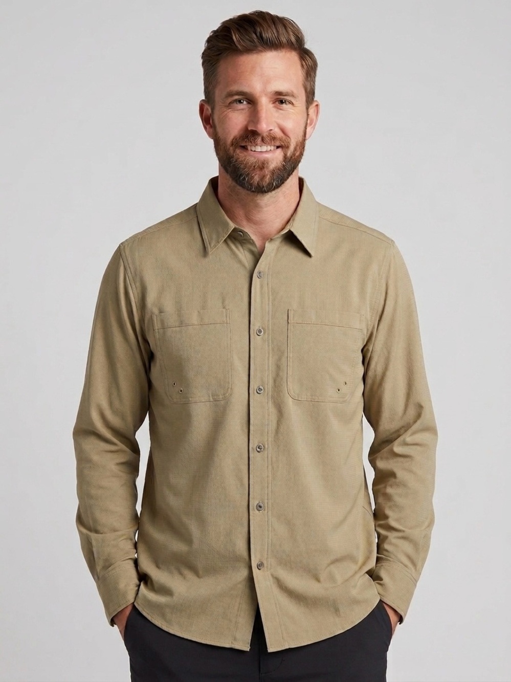 ExOfficio Insect Shield Hiking Shirt Men's M Medium Tan Long Sleeve Quick Dry